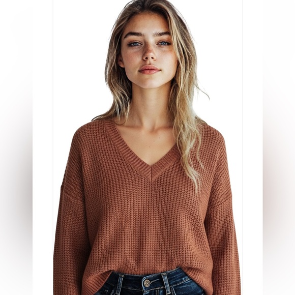 PINK By VS V Neck Chunky Knit Sweater Mauve Size M - Picture 1 of 7